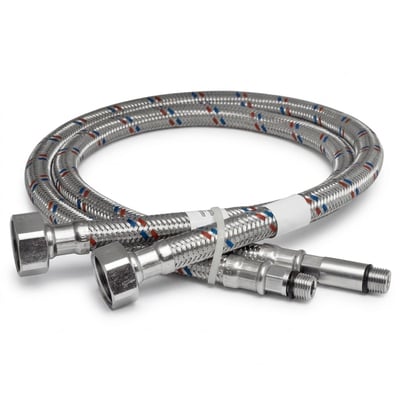 Шланг для смесителя Mateu FIL-NOX M10×1/2" 800 мм, короткий штуцер 18 мм, в нержавеющей оплётке