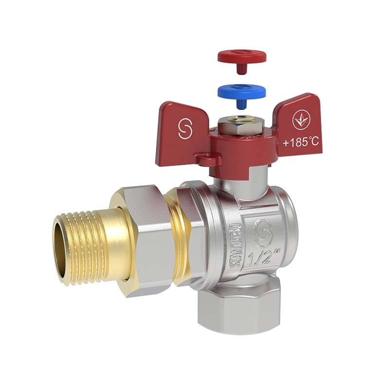 Кран шаровой угловой STANDARD DN 15 (1/2") с американкой В-Н