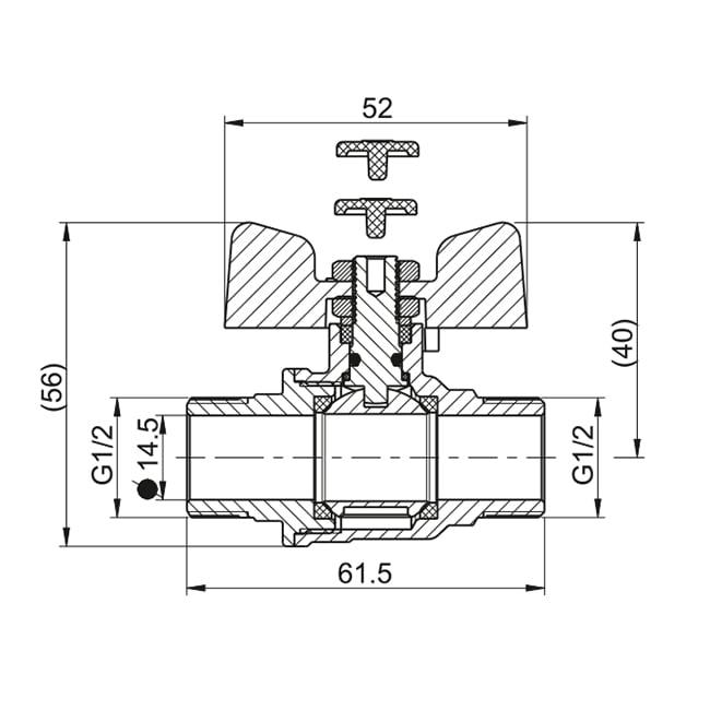 Кран кульовий STANDARD DN 15 (1/2") З-З — габаритні розміри