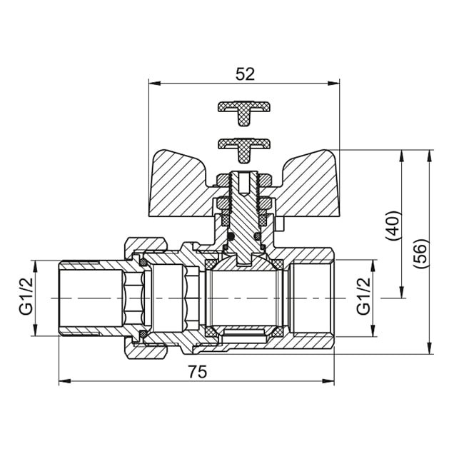 Кран кульовий STANDARD DN 15 (1/2") з американкою В-З — габаритні розміри