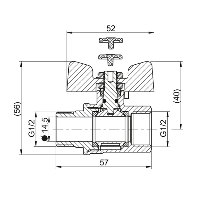Кран кульовий STANDARD DN 15 (1/2") В-З — габаритні розміри