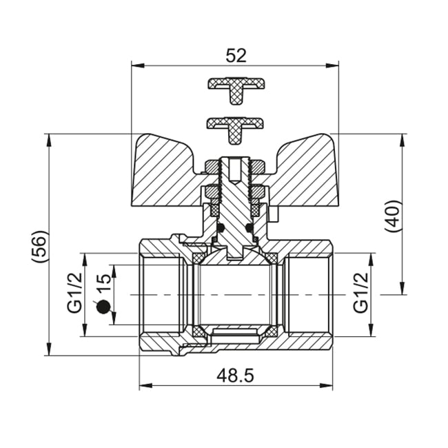 Кран кульовий STANDARD DN 15 (1/2") В-В — габаритні розміри