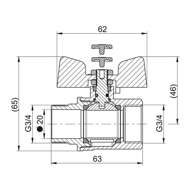 Кран кульовий STANDARD DN 20 (3/4") В-З — габаритні розміри