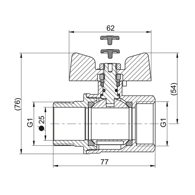 Кран кульовий STANDARD DN 25 (1") В-З — габаритні розміри