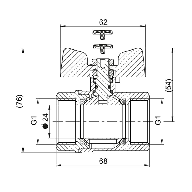 Кран шаровой STANDARD DN 25 (1") В-В — габаритные размеры