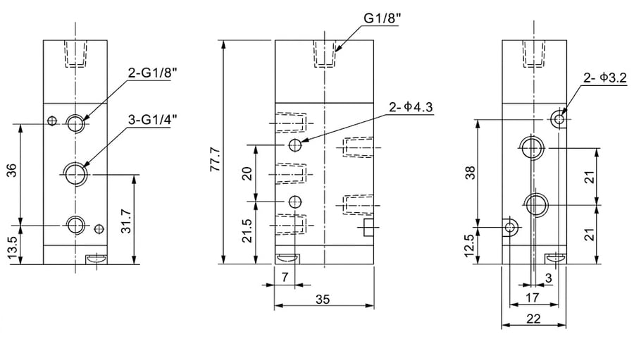 Пневмораспределитель FLUSO 4A210-08 — габаритные размеры