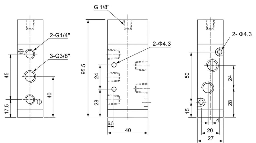 Пневмораспределитель FLUSO 4A310-10 — габаритные размеры