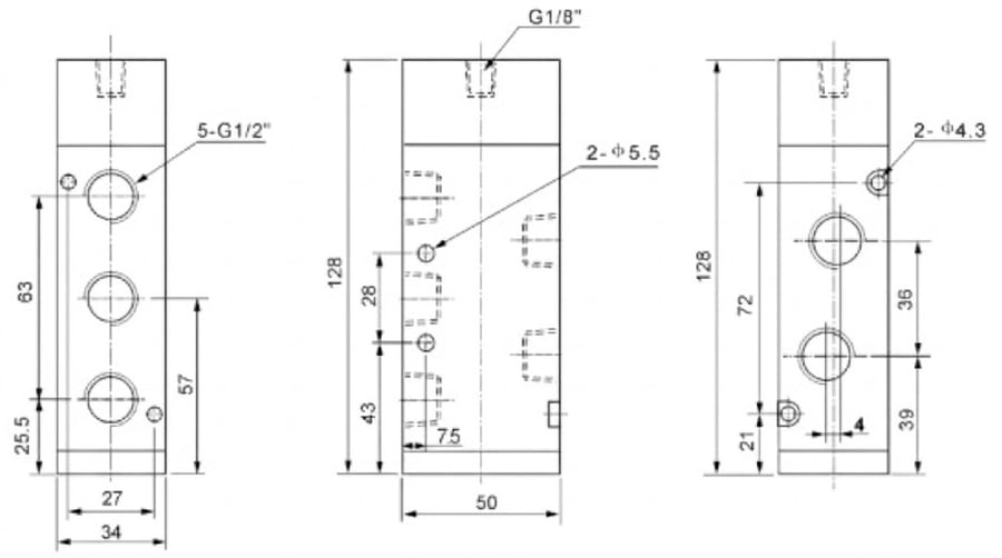 Пневмораспределитель FLUSO 4A410-15 — габаритные размеры