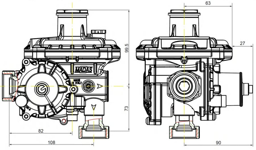 Регулятор давления газа MADAS MD06 F — габаритные размеры