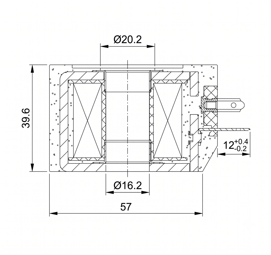 Электромагнитная катушка 2W GAMA 16.2 мм. 12VDC 18W — габаритные размеры