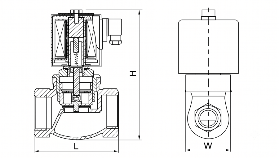 Электромагнитный клапан для пара GAMA ZQDF-20S 3/4" Н.З. 0 - 10 бар 200℃ PTFE 220VAC — габаритные размеры