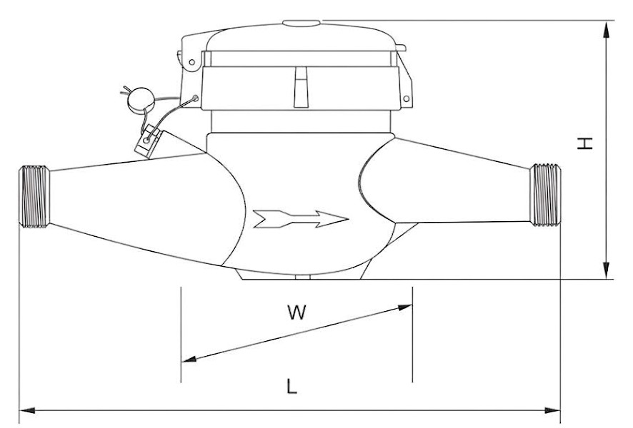 Счетчик для холодной воды BAYLAN TK-4 Dn 15 (класс "С", R = 160) — габаритные размеры