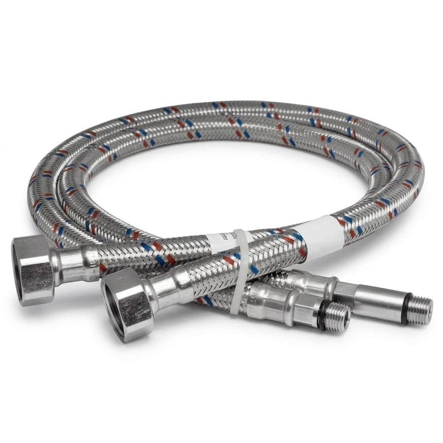 Шланг для смесителя Mateu FIL-NOX M10×1/2" 300 мм, короткий штуцер 18 мм, в нержавеющей оплётке