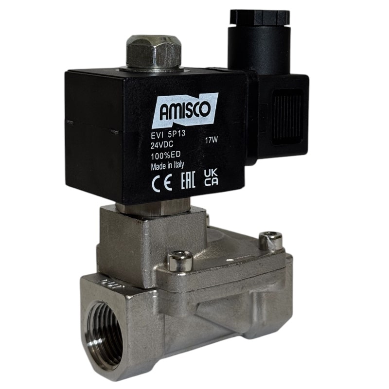 Электромагнитный клапан из нержавеющей стали FLUSO SV-15 N.C. 1/2" 0.5 - 20 bar 24VDC